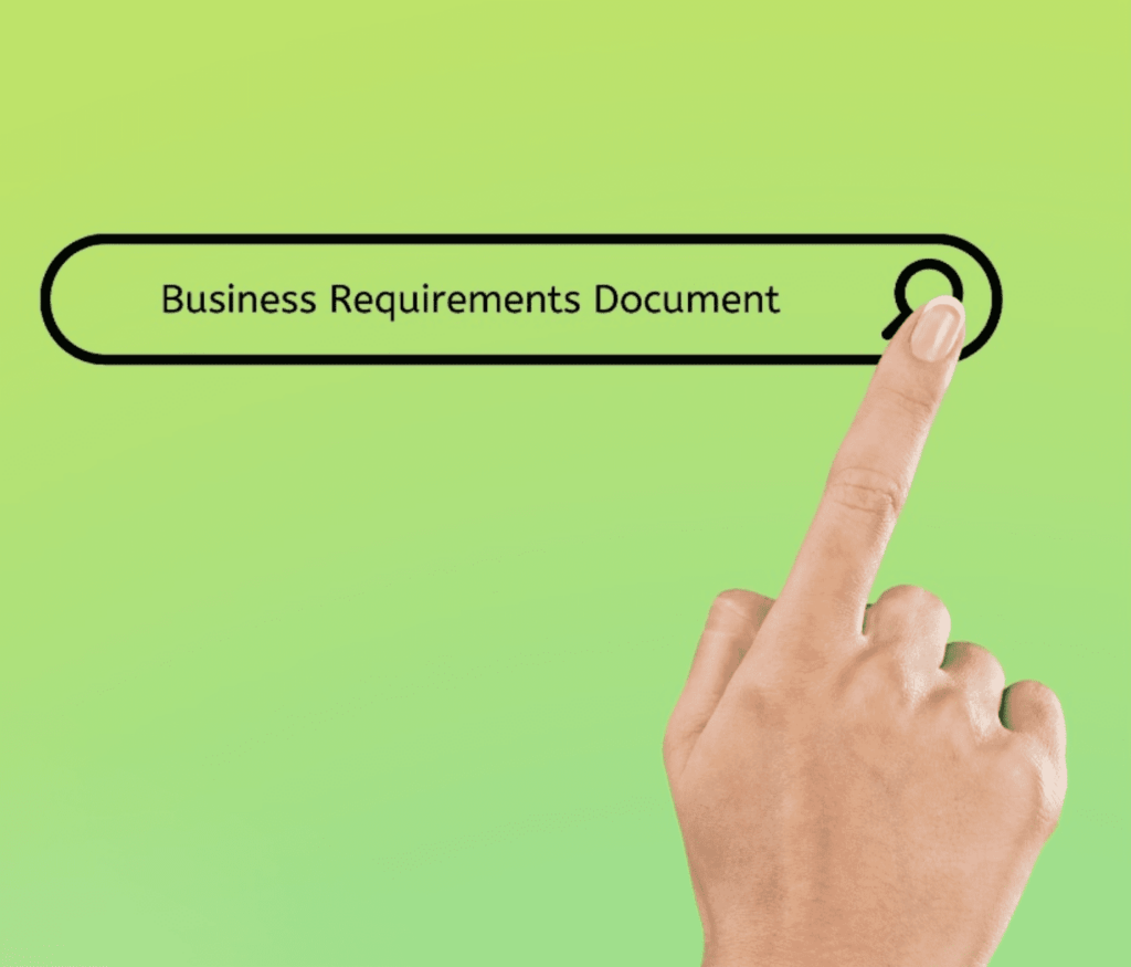 A person searches "Business Requirements Document" on a generic search engine.