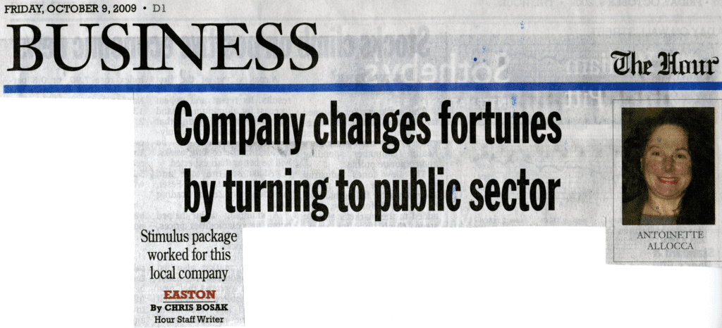 A newspaper article about Antoinette Allocca shifting into a public sector dated on Friday October 9, 2009